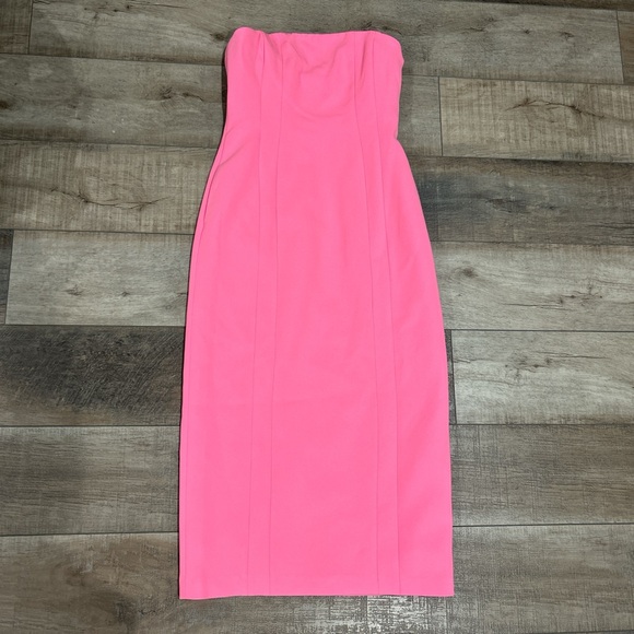 NWT A.L.C. Elizabeth strapless pink sheath midi dress in grapefruit - Picture 3 of 10